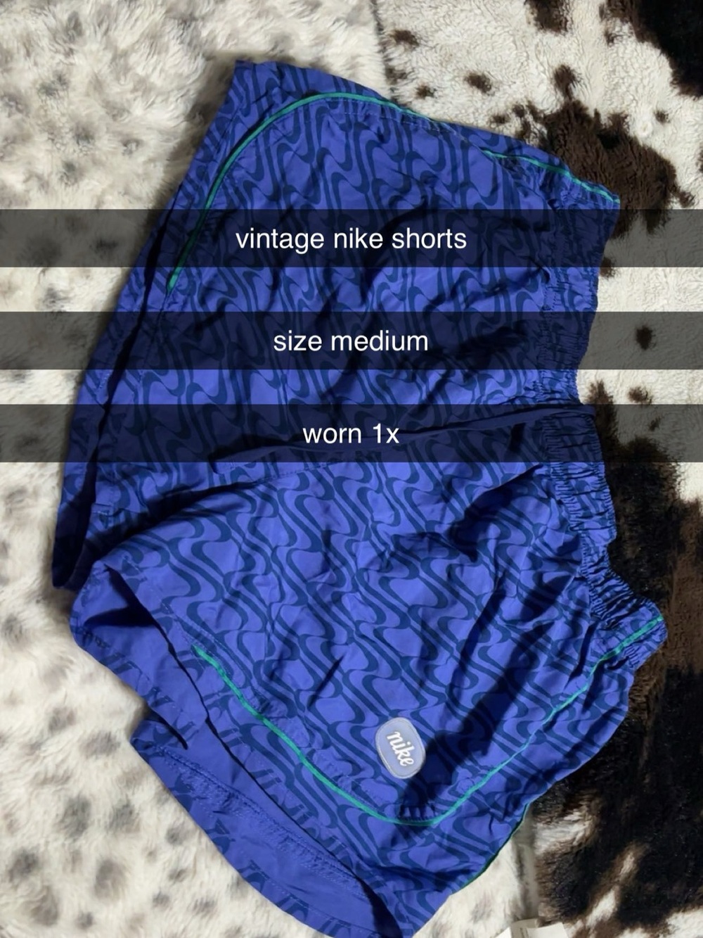Nike Blue Patterned Athletic Shorts with Green Trim